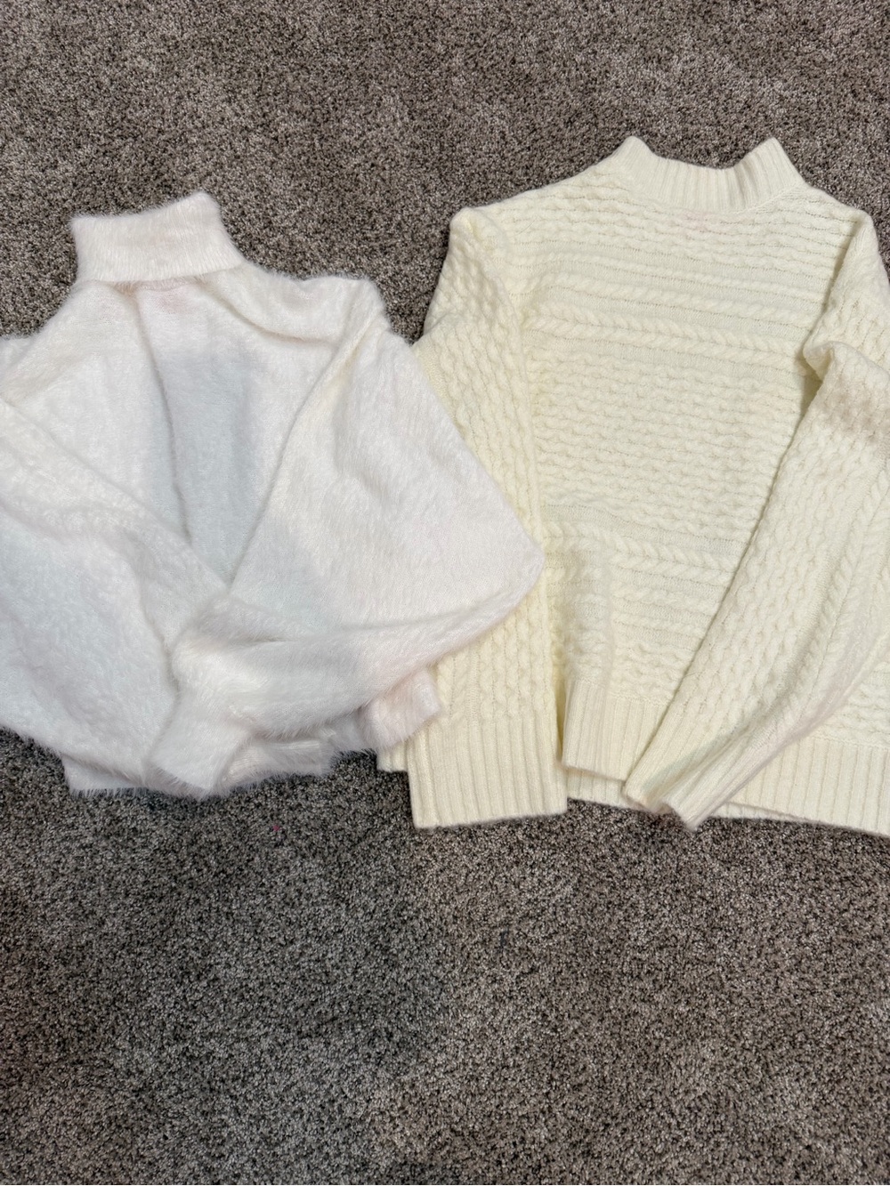 Pink Lily Cream Cable & Fuzzy Mock Neck Sweaters Duo